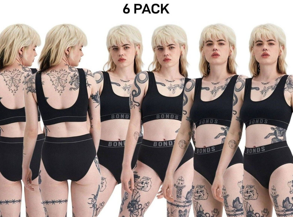Bonds Womens Retro Rib Hi Hi Bikini Smooth Comfy Stretchable Knit 6 Pack WU8FA