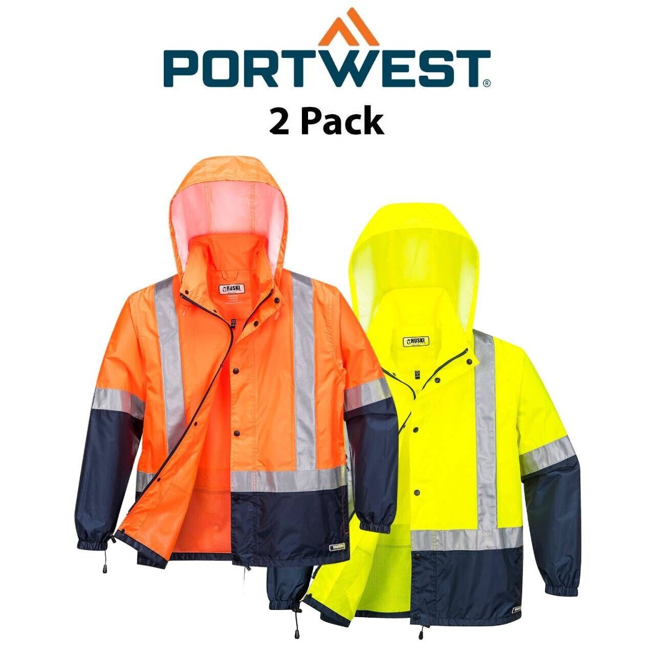 Portwest Mens 2 Packs HUSKI Socket Packable Lightweight Waterproof Jacket K8069