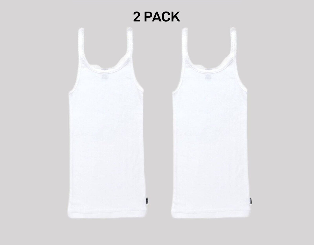 Bonds Girls Teena Singlet Super Soft Cotton Rib Wide Shoulders Top 2 Pack UYXP1B