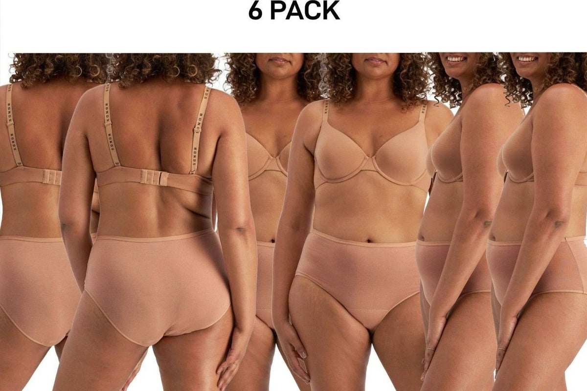 Bonds Womens Damn Dry Full Brief Stay Fresh Soft and Flexible Panty 6 Pack WRR8A