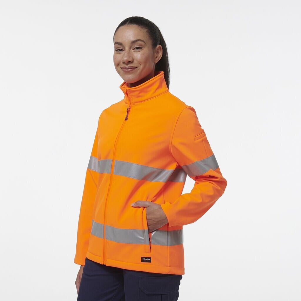 KingGee Womens Reflective Stretch Softshell Pocket Safety Work Jacket K45007-Collins Clothing Co