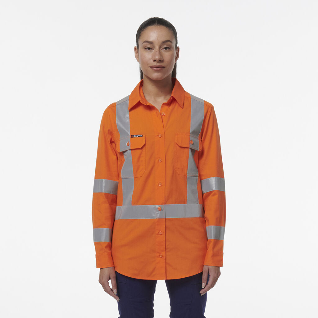 KingGee Womens Safety Workcool Vented X Back Reflective Breathable Shirt K44233-Collins Clothing Co