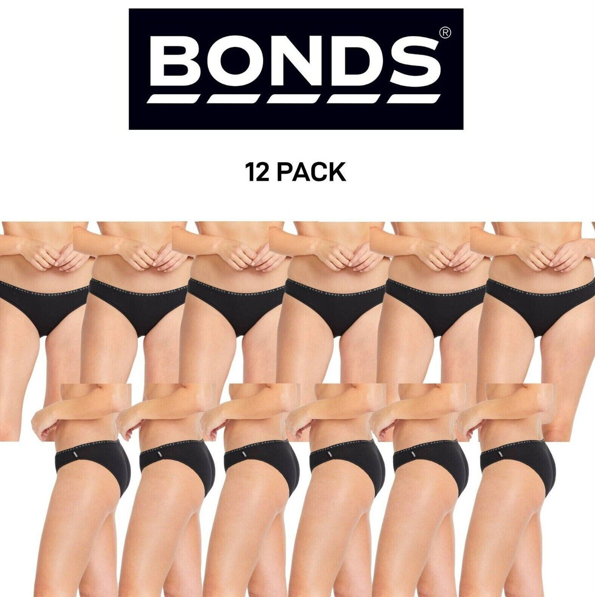 Bonds Womens Hipster Bikini Soft Cotton Low Rise Stretchy Waist 12 Pack WUFNA
