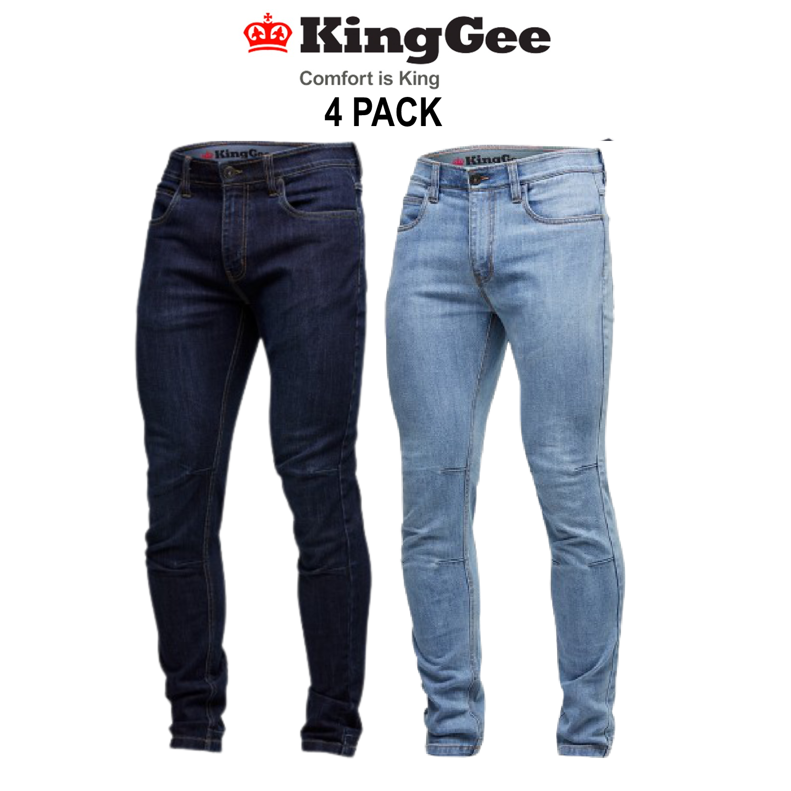 KingGee 4 PAck  Urban Coolmax Denim Slim Jeans Cotton Comfortable Gusset K13006