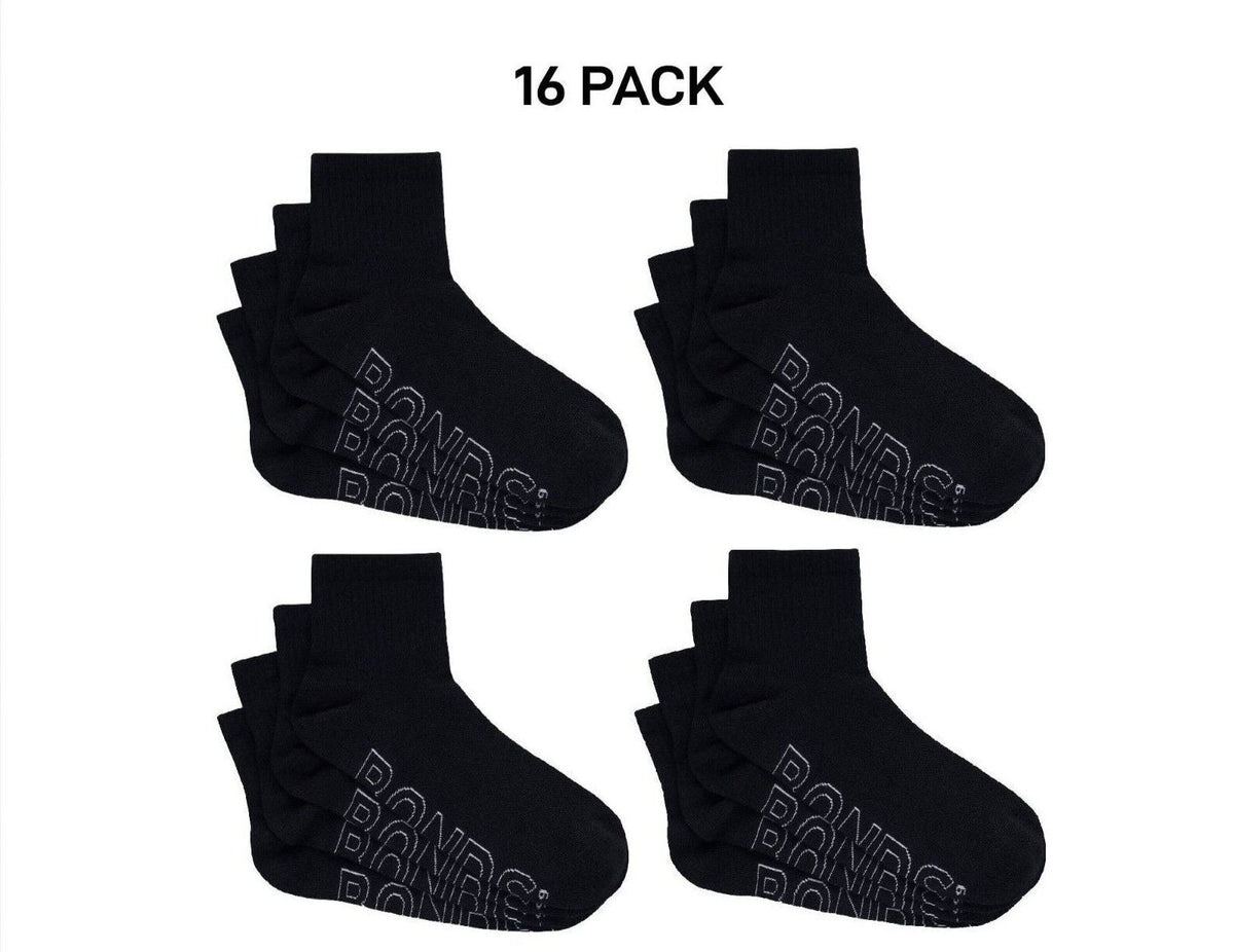 Bonds Mens Logo Lightweight Quarter Crew Comfy Aussie Cotton Sock 16 Pack SXMX4N