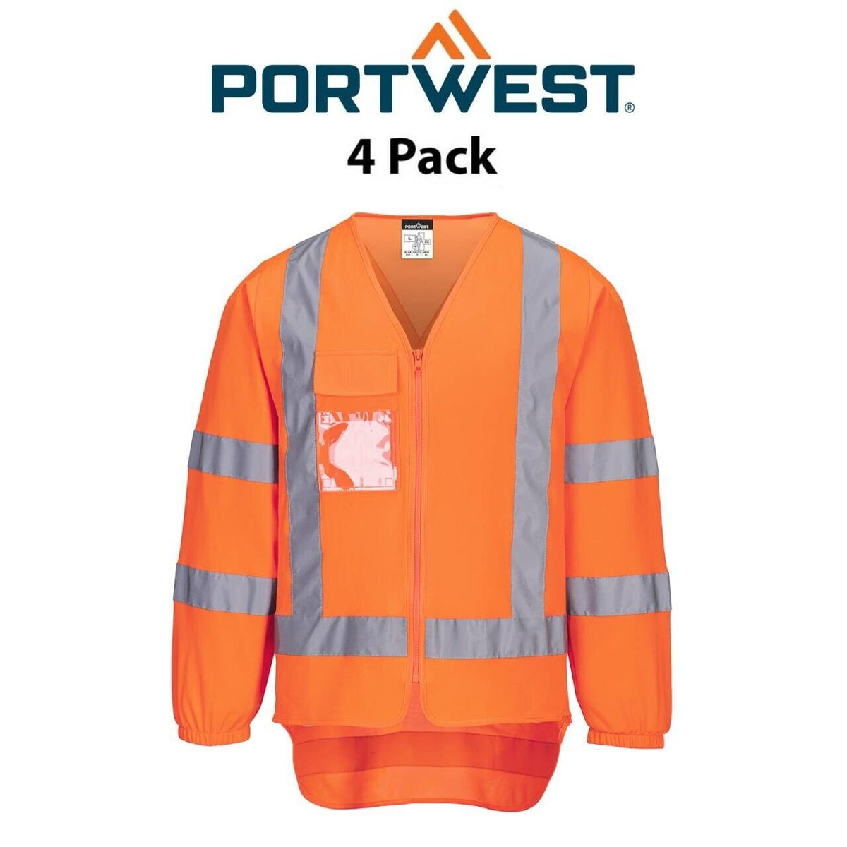 Portwest Mens 4 Packs TTMC-W17 Hi-Vis X Back Zipped Lightweight Vest L/S TM309