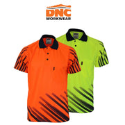DNC Mens HiVis Sublimated Full Stripe Workwear Safety Button Polo 3566