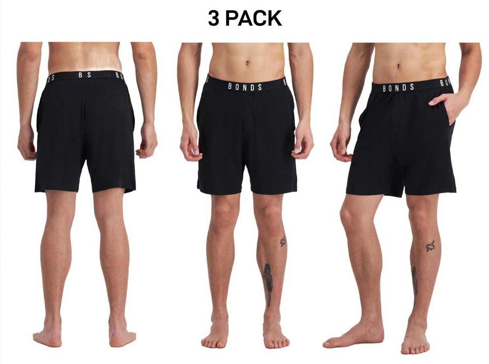 Bonds Mens Sleep Viscose Bamboo Short Comfy Soft Elastic Waistband 3 Pack MW9M