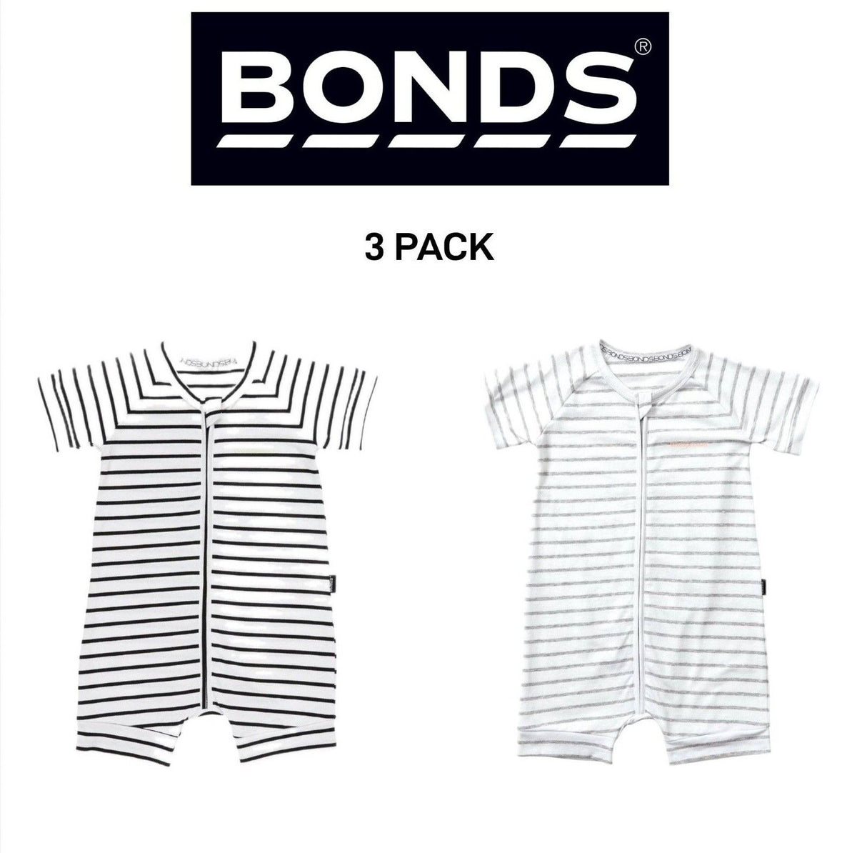 Bonds Baby Zip Romper Wondersuit Soft Cotton for Warmth Weather 3 Pack BXNMA
