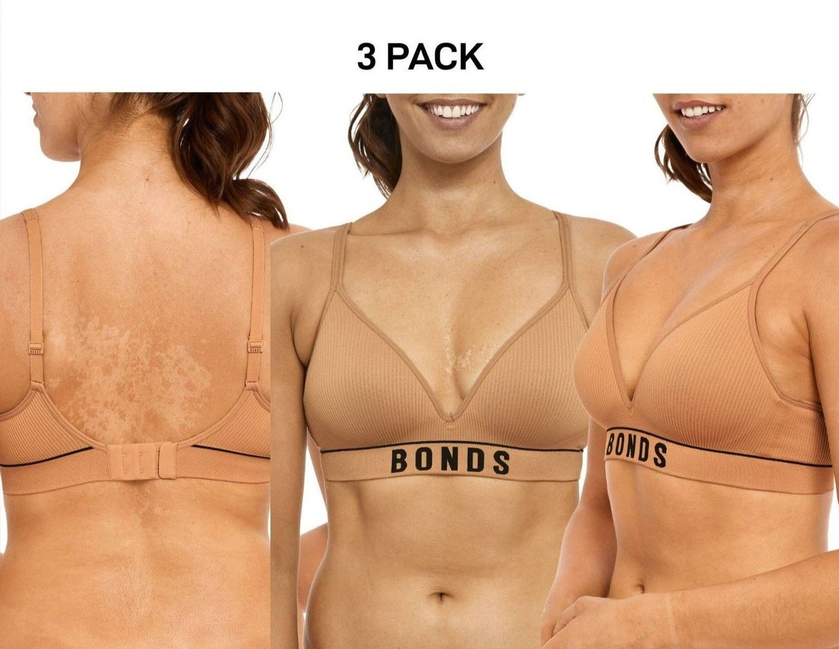 Bonds Womens Retro Rib Wirefree Tee Bra Soft & Supportive Underband 3 Pack YXF7W