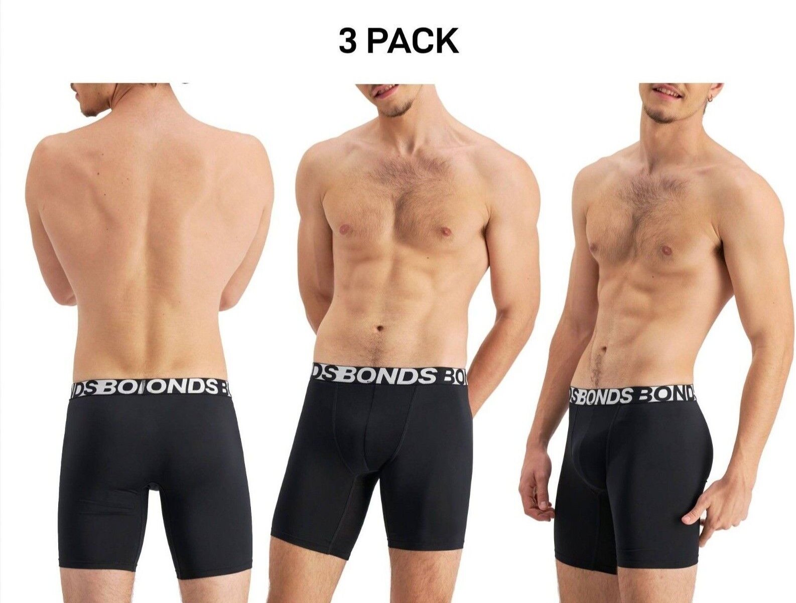 Bonds Mens Active Everyday Long Trunk Lightweight Double-Layer 3 Pack MWR9