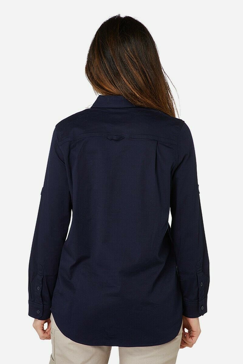 Womans Elwood Workwear Work Utility Stretch Twill Shirt Roll Up Sleeves EWD701-Collins Clothing Co