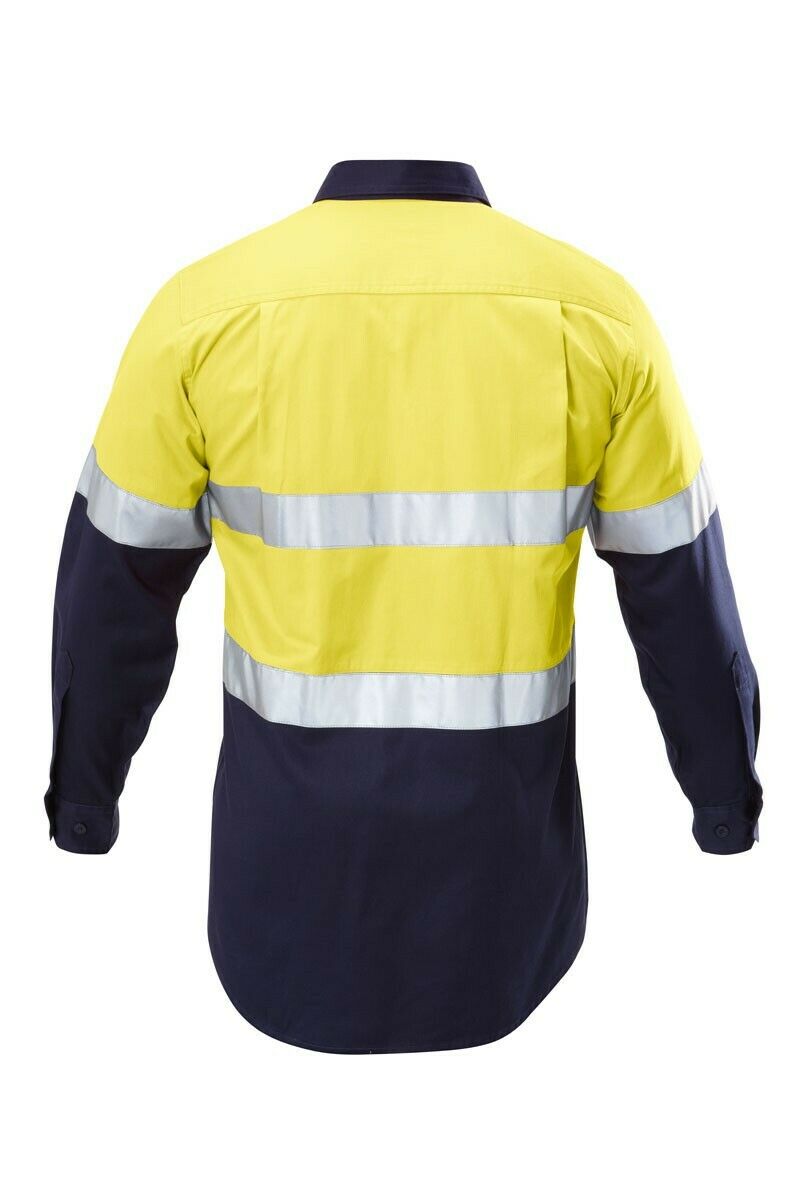 Hard Yakka Work Shirt Hi-Vis Taped Safety Long Sleeve Cotton Drill Y07990-Collins Clothing Co
