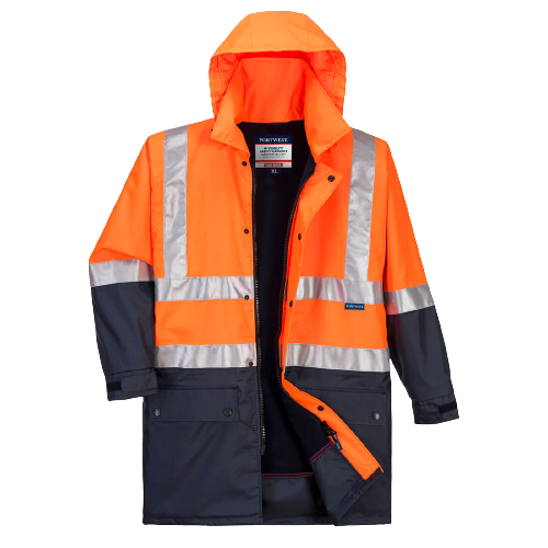 Portwest Fleece Lined Rain Jacket with Tape 2 Tone Reflective Work Safety MJ208-Collins Clothing Co