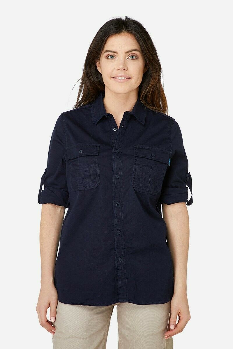 Womans Elwood Workwear Work Utility Stretch Twill Shirt Roll Up Sleeves EWD701-Collins Clothing Co