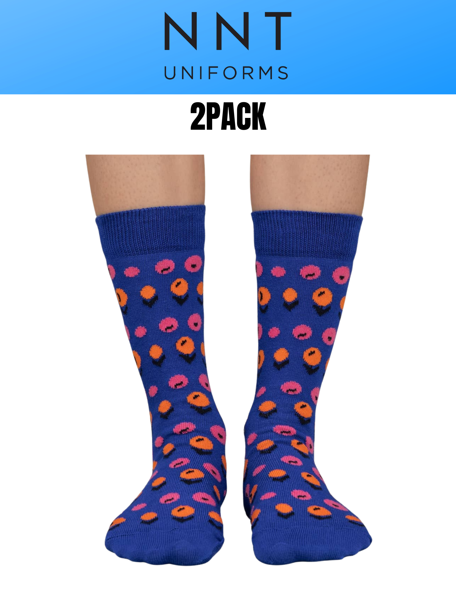 2PACK NNT Peach Blossom Crew Socks Blue Peach Unisex Cotton Rich CATKZD