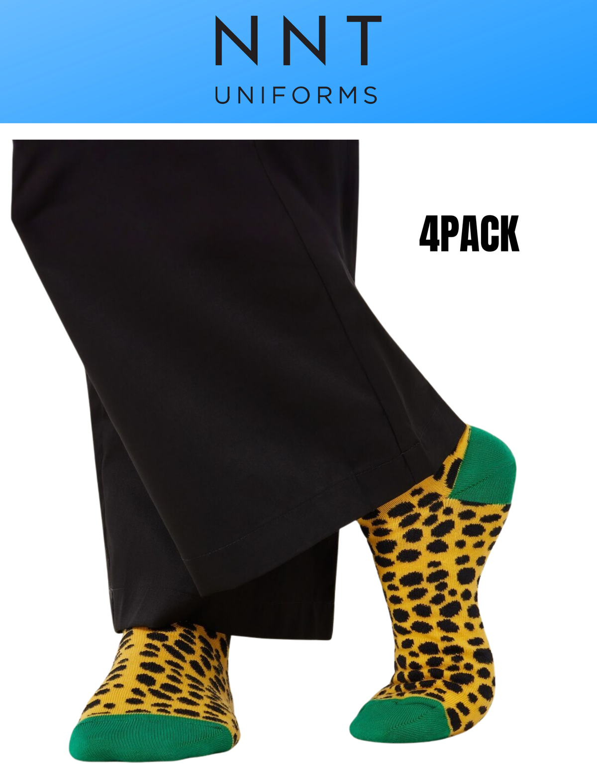 4PACK NNT Jungle Crew Socks Yellow Black Unisex Cotton Rich CATKZE