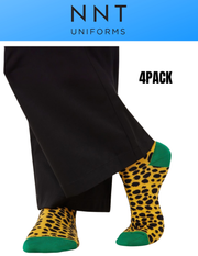 4PACK NNT Jungle Crew Socks Yellow Black Unisex Cotton Rich CATKZE
