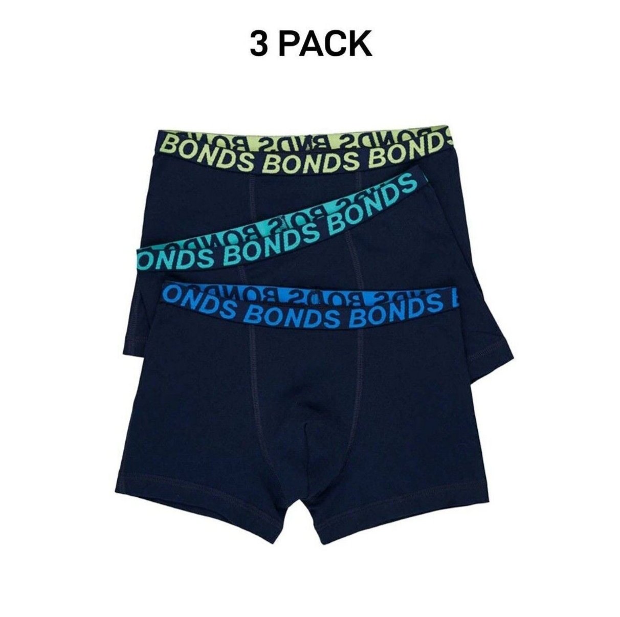 Bonds Boys Trunk Sport Moisture Wicking Cool & Dry Comfort Covered 3 Pack UWKN3A