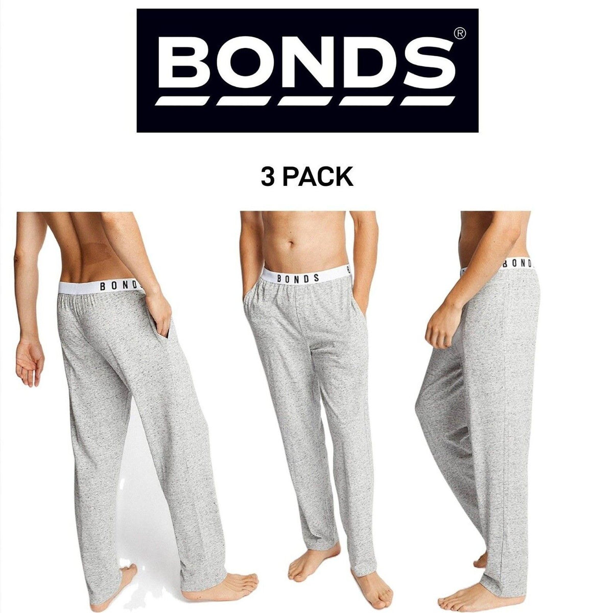 Bonds Mens Comfy Livin Jersey Pant Soft Stretchable Elastic Waist 3 Pack MXM9A