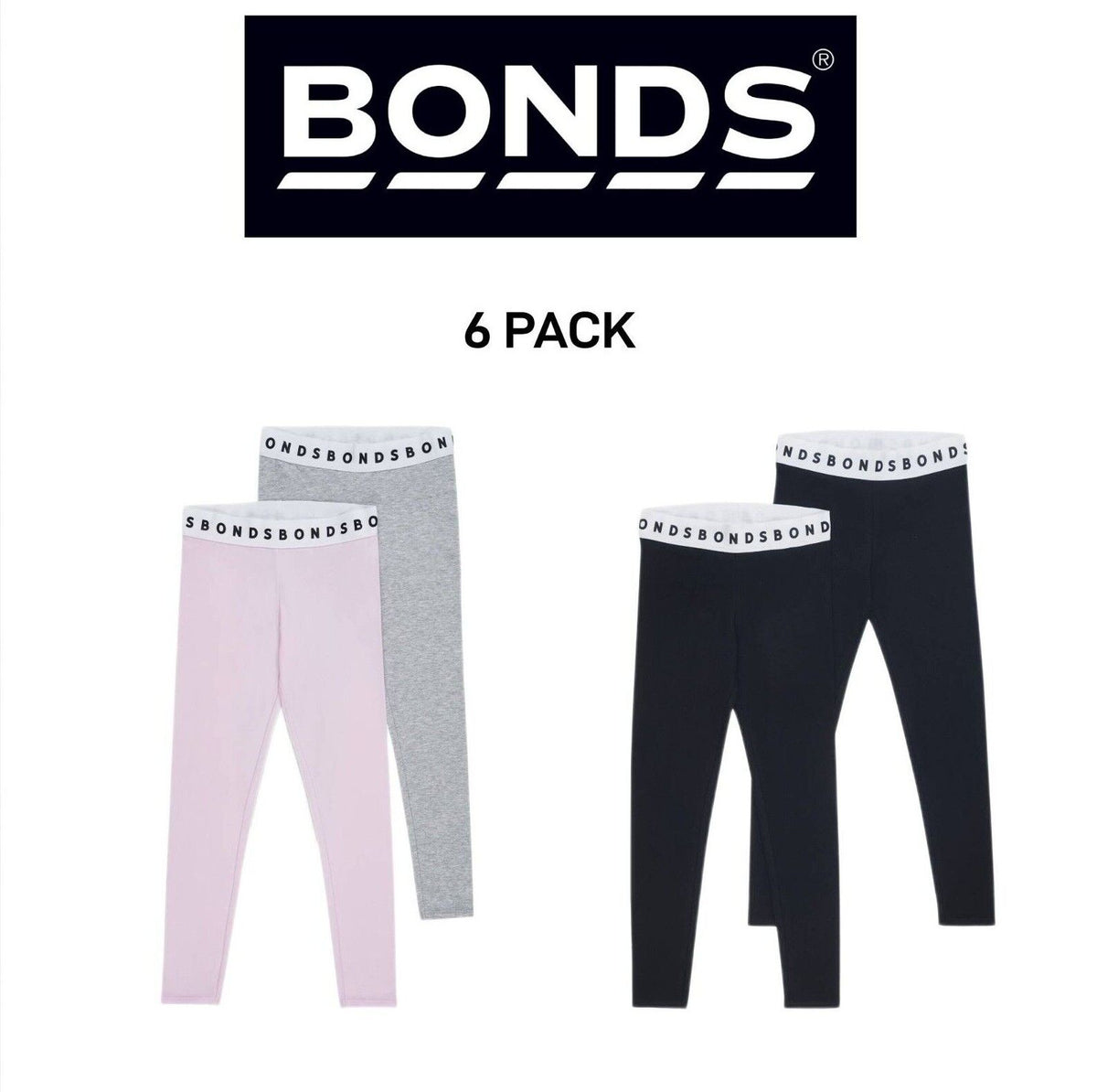 Bonds Girls Hipster Leggings Comfortable Elastic Stretchy Cotton 6 Pack KWE7K