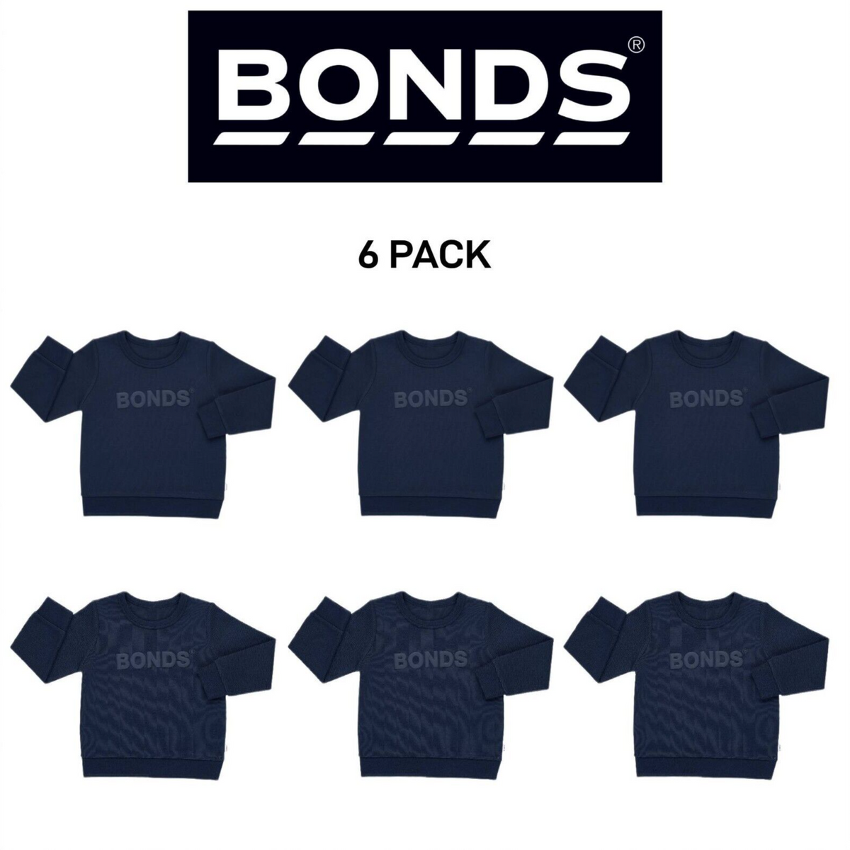 Bonds Kids Tech Sweats Pullover Sweatshirt Warm Cotton Poly Blend 6 Pack KW96K