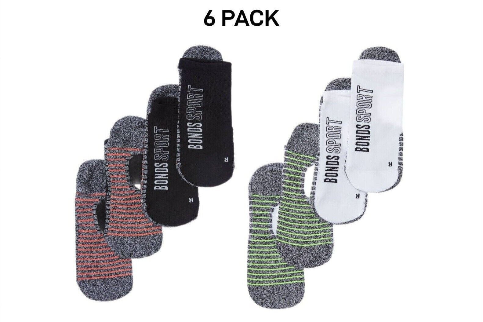 Bonds Mens Sport Tech No Show Sock Cushioned Shock-Absorbing Sole 6 Pack SYCK2N