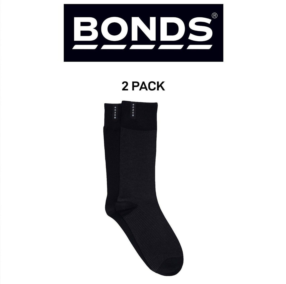 Bonds Mens Viscose Crew Sock Reinforced Heel & Toe for Durability 2 Pack SYJX2N