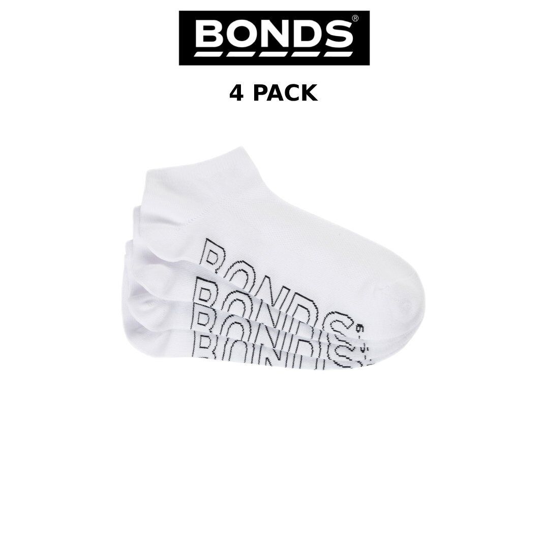 Bonds Men Logo Lightweight Low Cut 4 Pack Mesh Cotton Socks Run Trainer SXN44N