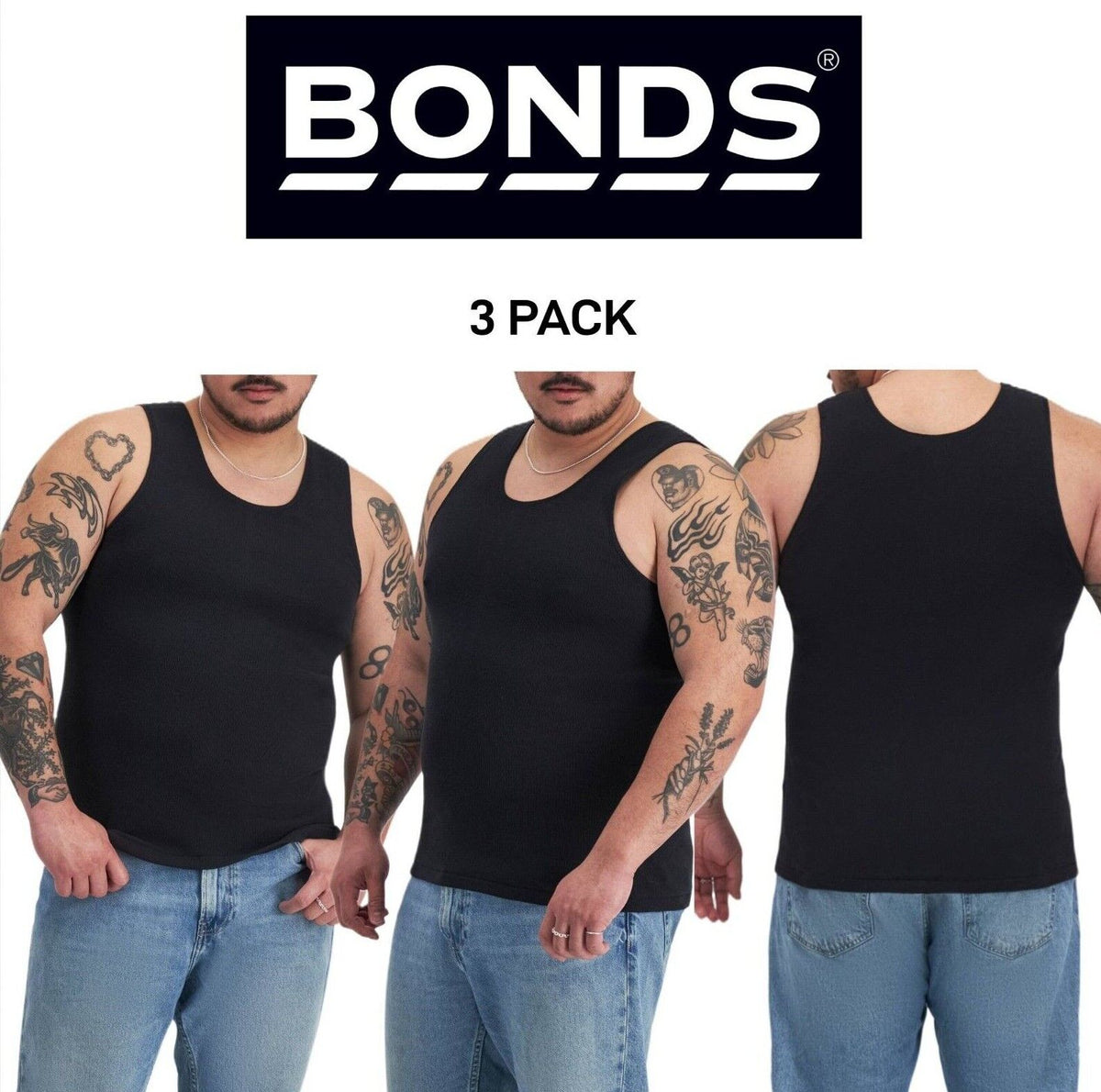 Bonds Mens Chesty Singlets Cotton Side Seamfree Comfortable Fit 3 Pack M757O