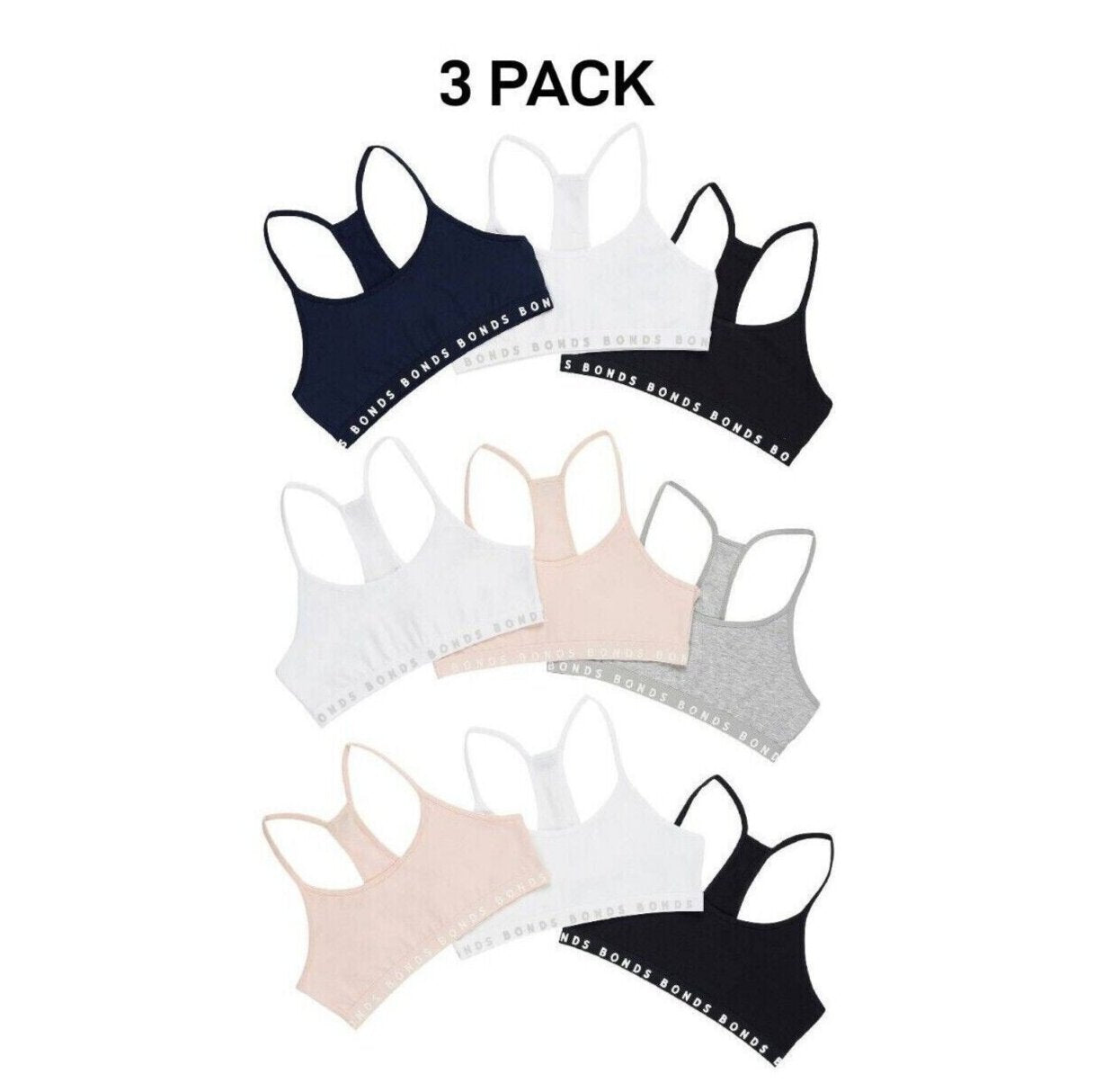 Bonds Girl Hipster Racer Crop Non-Slip Strap Racerback Shape Bra 3 Pack UWPT3A
