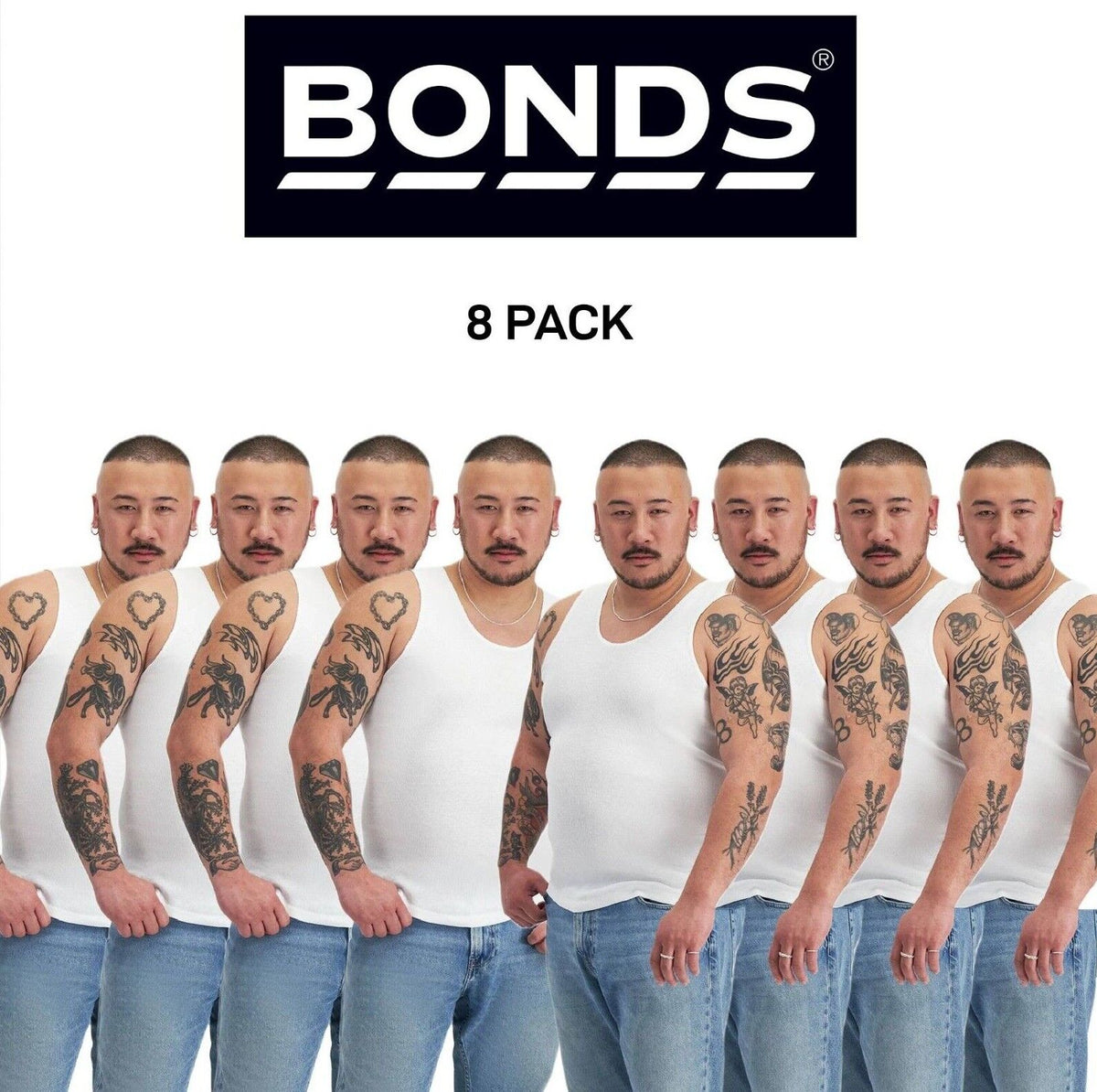 Bonds Mens Chesty Singlets Breathable Comfortable Side Seamfree 8 Pack M7WL