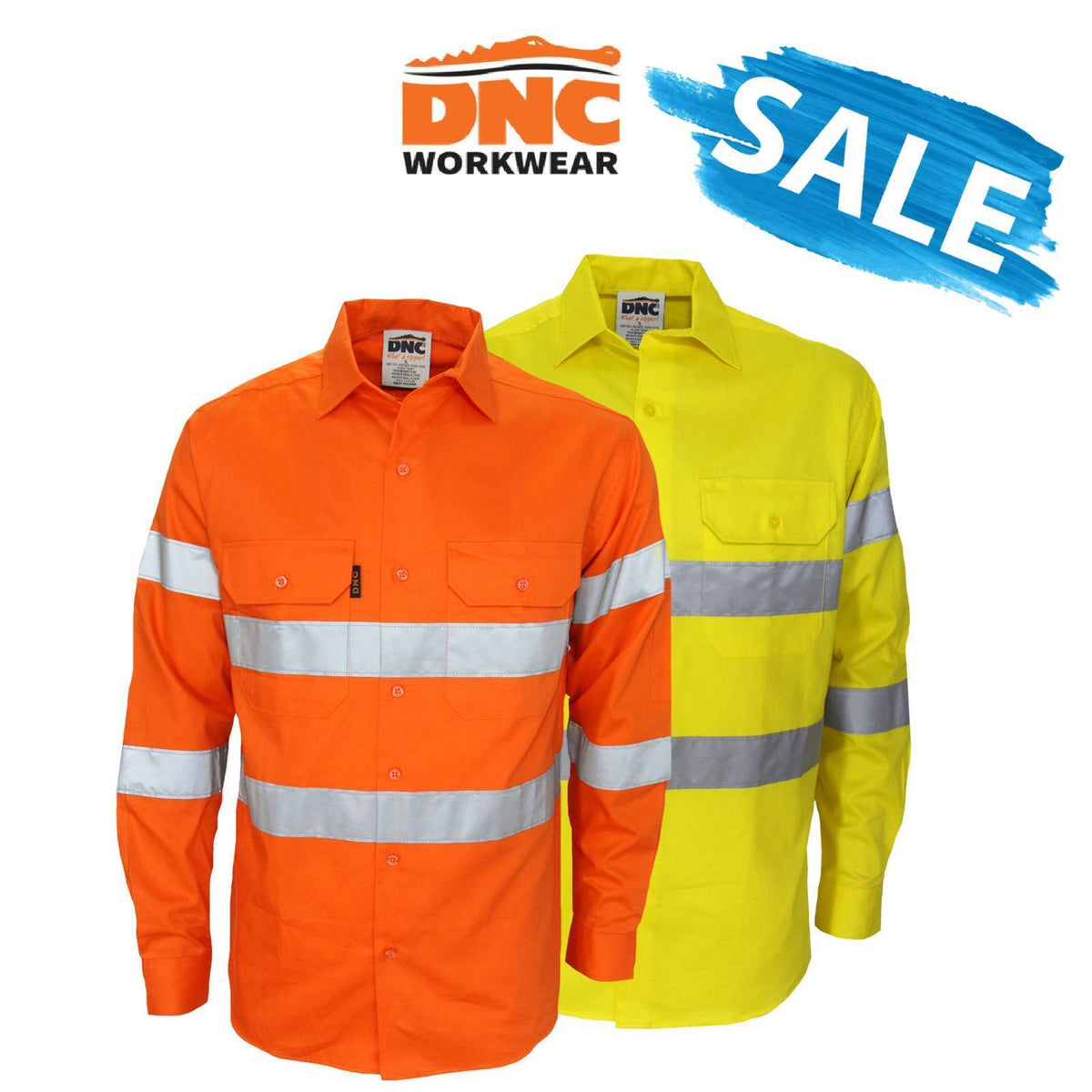 SALE DNC Mens HiVis Biomotion Taped Workwear Safety Pockets Button Shirt 3977