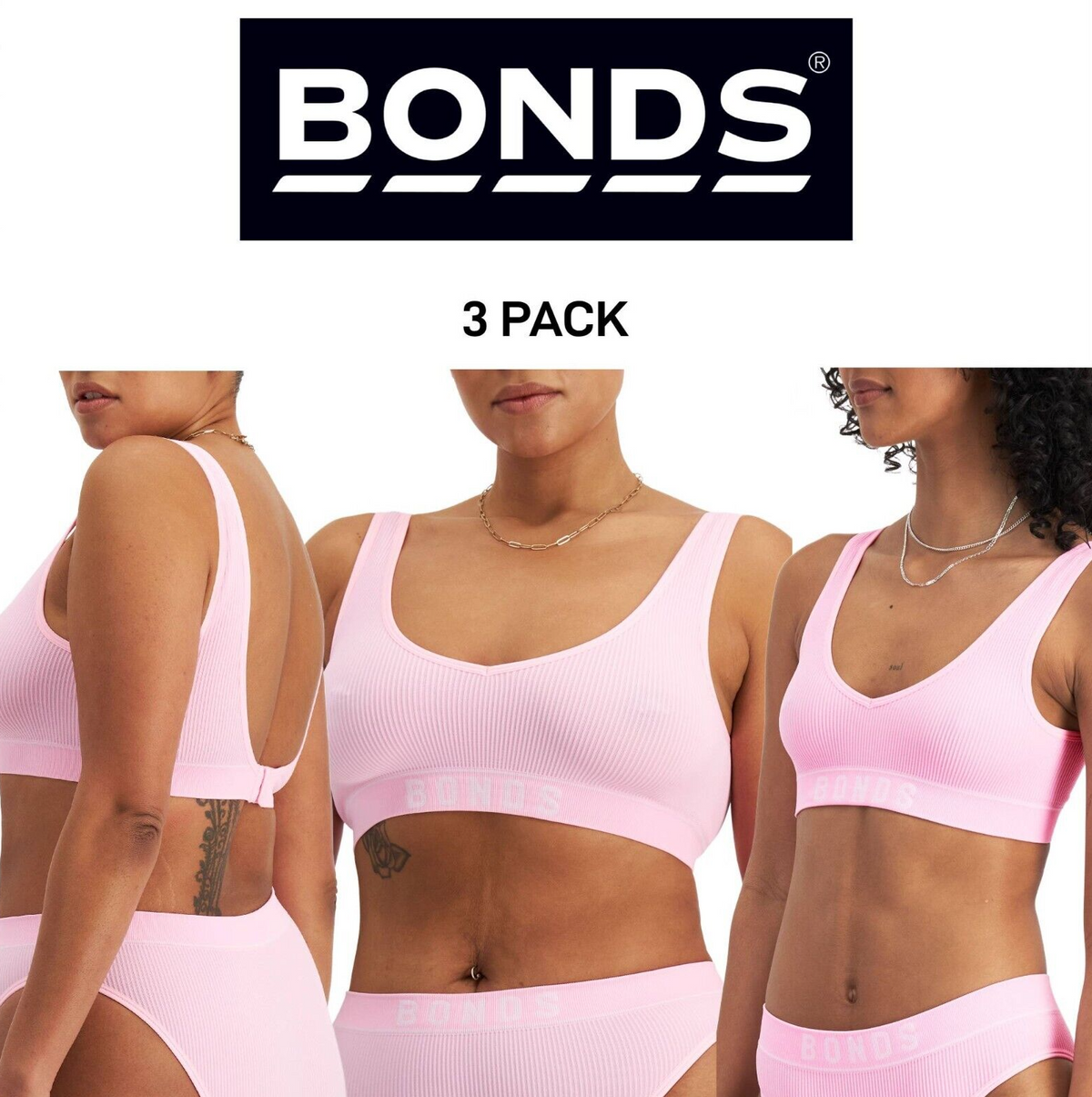 Bonds Womens Retro Rib Deep V Crop Super Stretch & Ultimate Comfort 3 Pack WU8DA