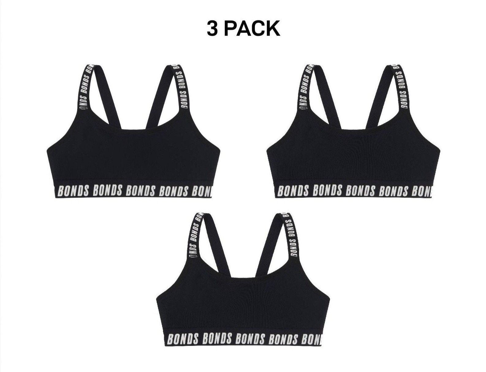 Bonds Girls Performance Pullover Crop Durable and Stretchy Bra 3 Pack UWH41A