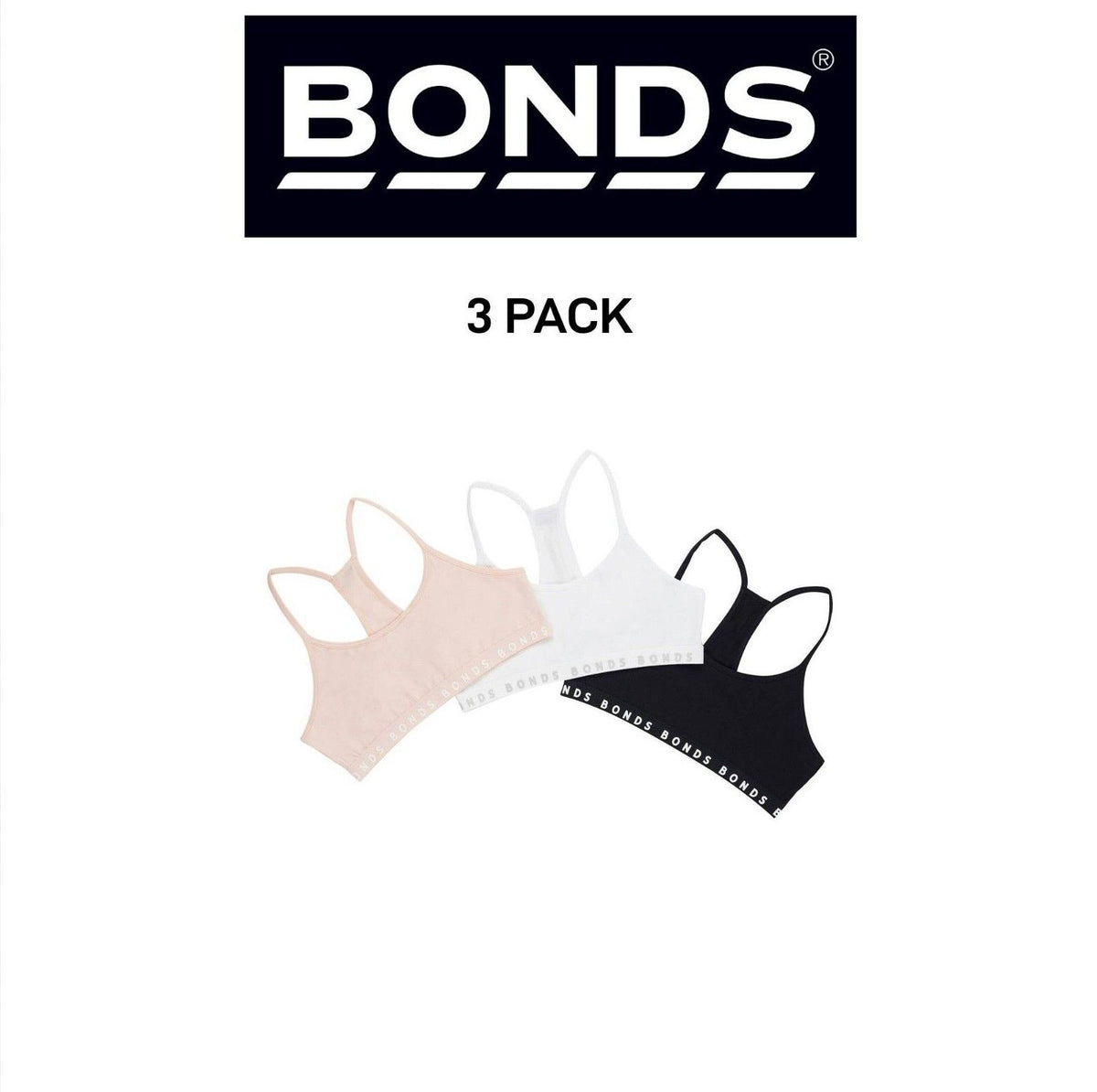 Bonds Girl Hipster Racer Crop Non-Slip Strap Racerback Shape Bra 3 Pack UWPT3A