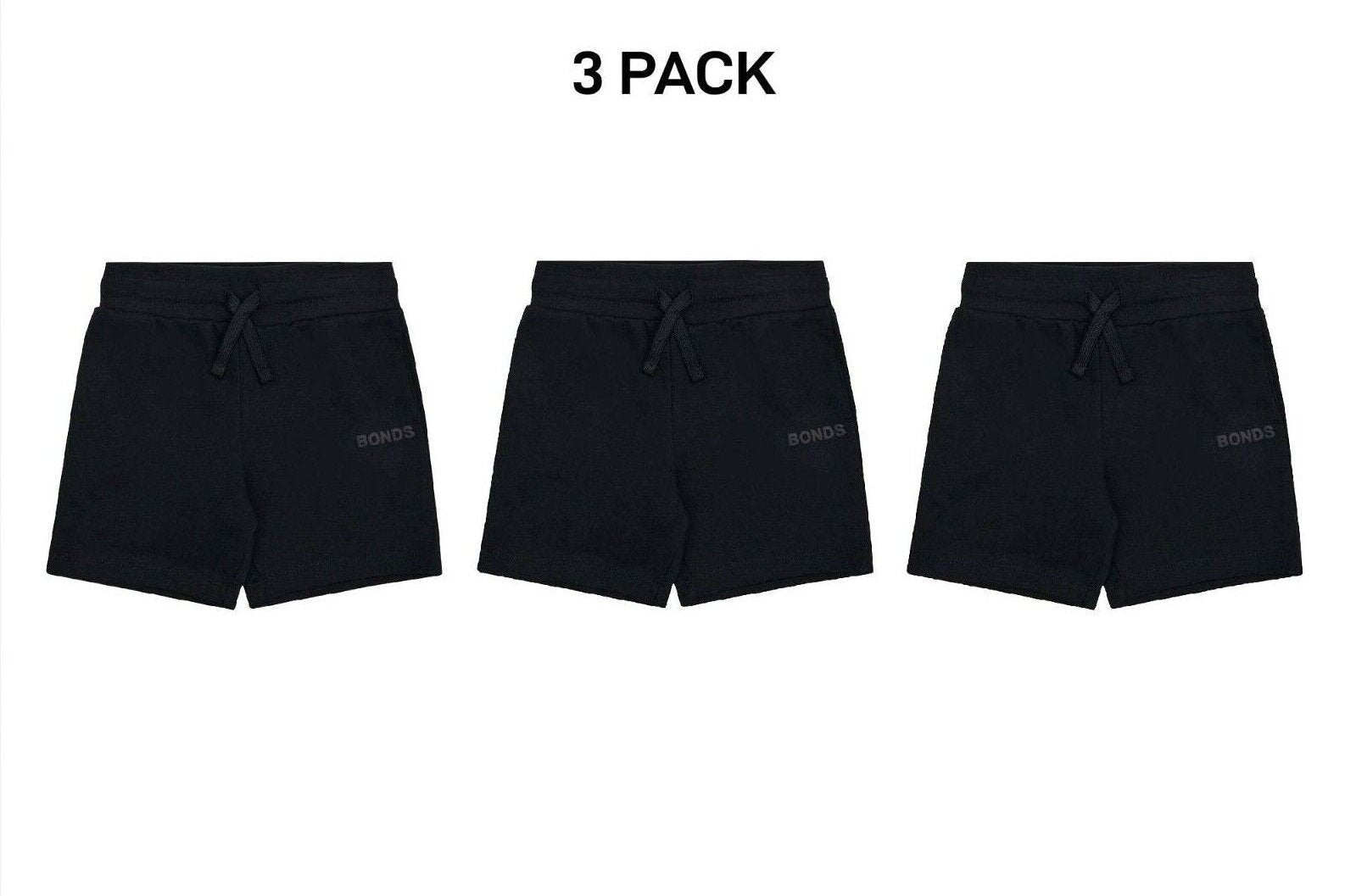 Bonds Kids Tech Sweats Short Lightweight Soft Rib Waistband Sporty 3 Pack KVQPK