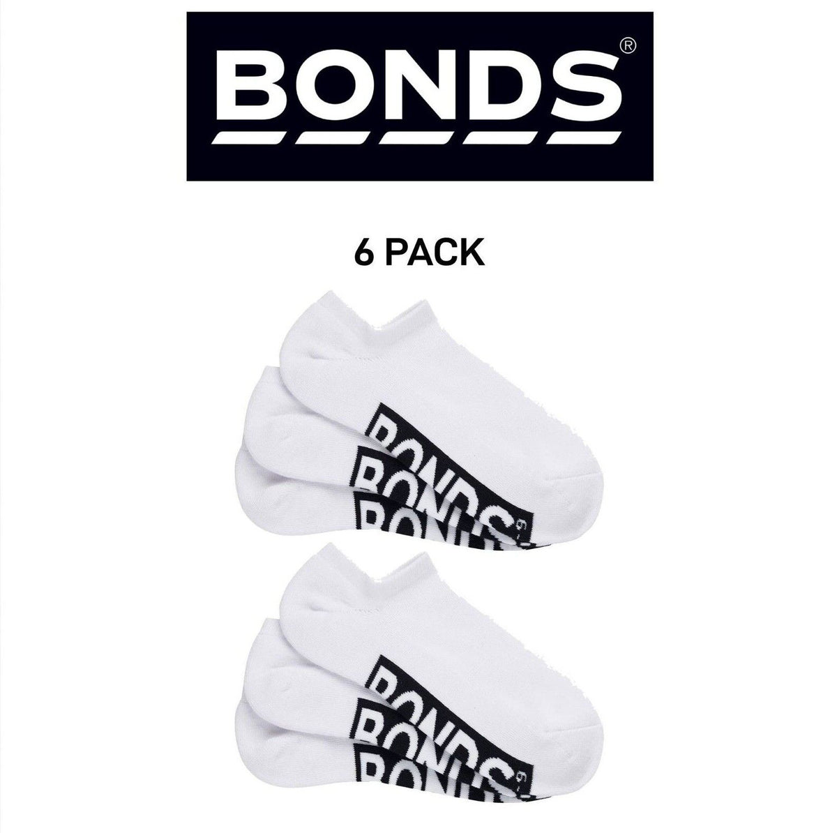 Bonds Mens Logo Cushioned No Show Smooth & Soft Cushioning Socks 6 Pack SXN73N