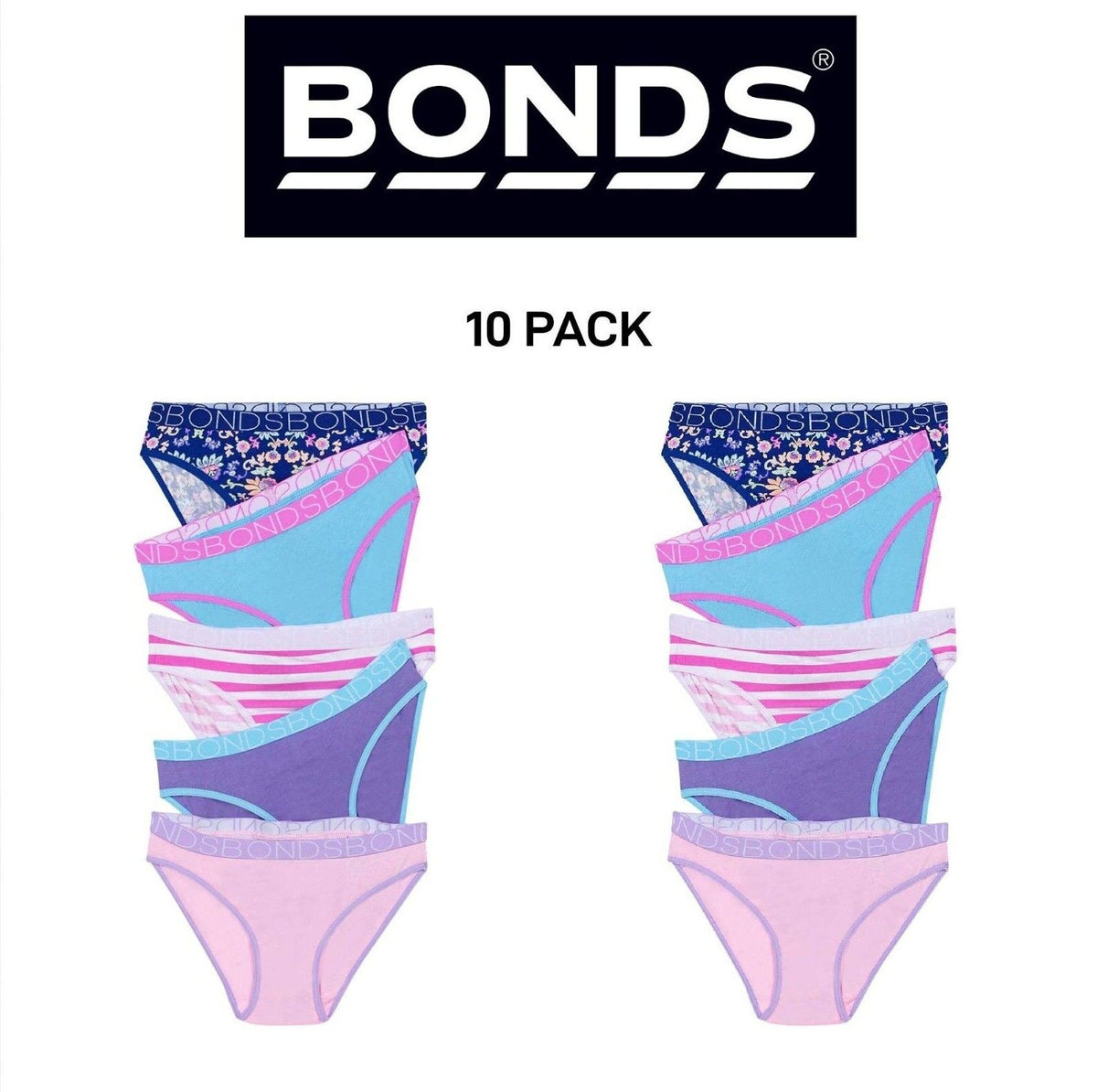 Bonds Girls Bikini Soft and Stretchy Perfect Everyday Coverage 10 Pack UWNV5A