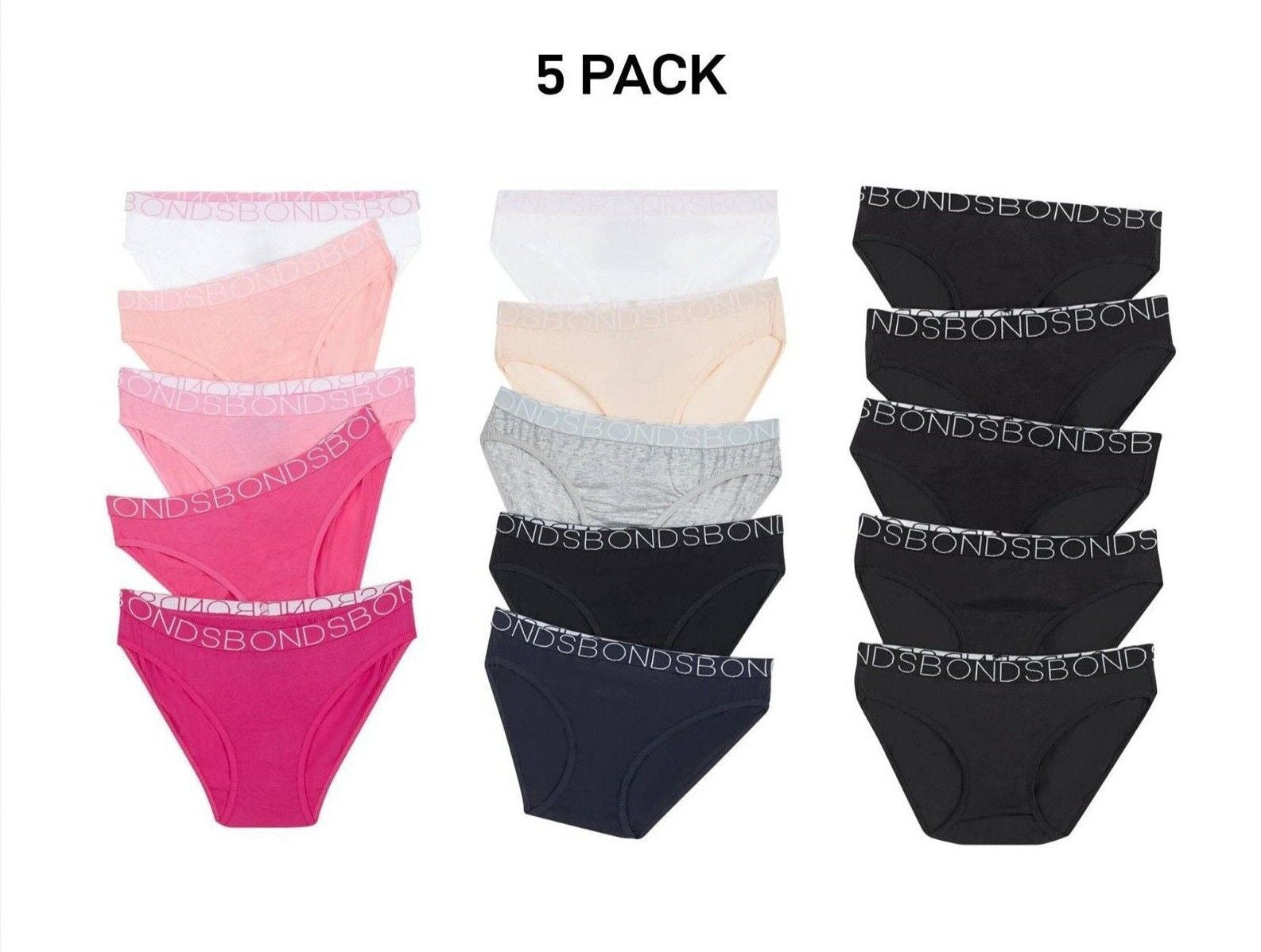 Bonds Girls Bikini Comfy Flexible Coverage Lightweight Breathable 5 Pack UWCE5A