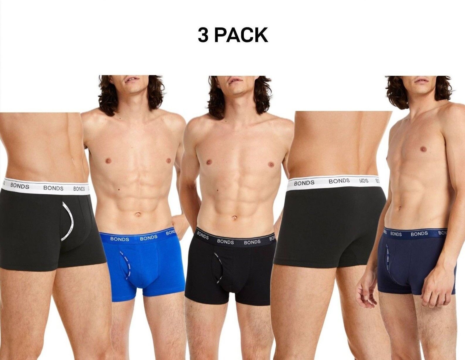 Bonds Mens Guyfront Trunk Seamfree Sides and Fly Front Opening 3 Pack MY963A