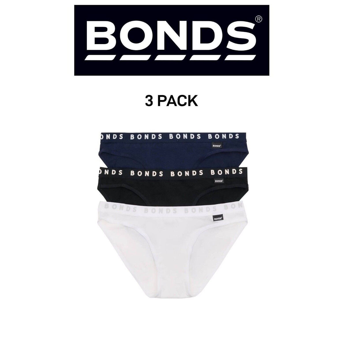 Bonds Girls Hipster Bikini Plain Comfortable Cotton Fabric 3 Pack UWPR3A