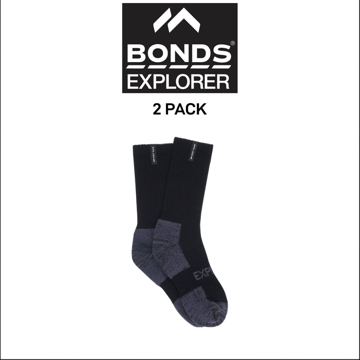 Bonds Mens Explorer Tough Work Breathable Cotton Sock 2 Pack SYNJ2N