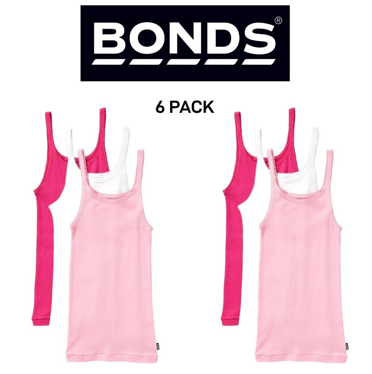 Bonds Girls Teena Singlet Super Soft Cotton Comfortable Top 6 Pack UYG43W