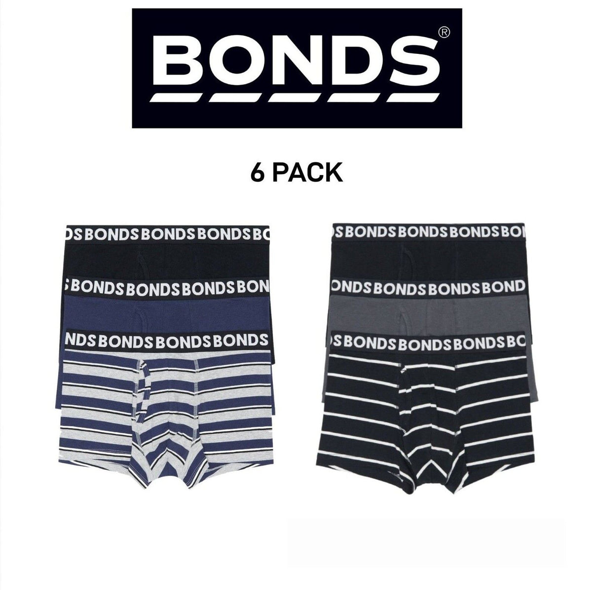 Bonds Mens Everyday Trunks Convenience Comfort & Value Underwear 6 Pack MWQ33A