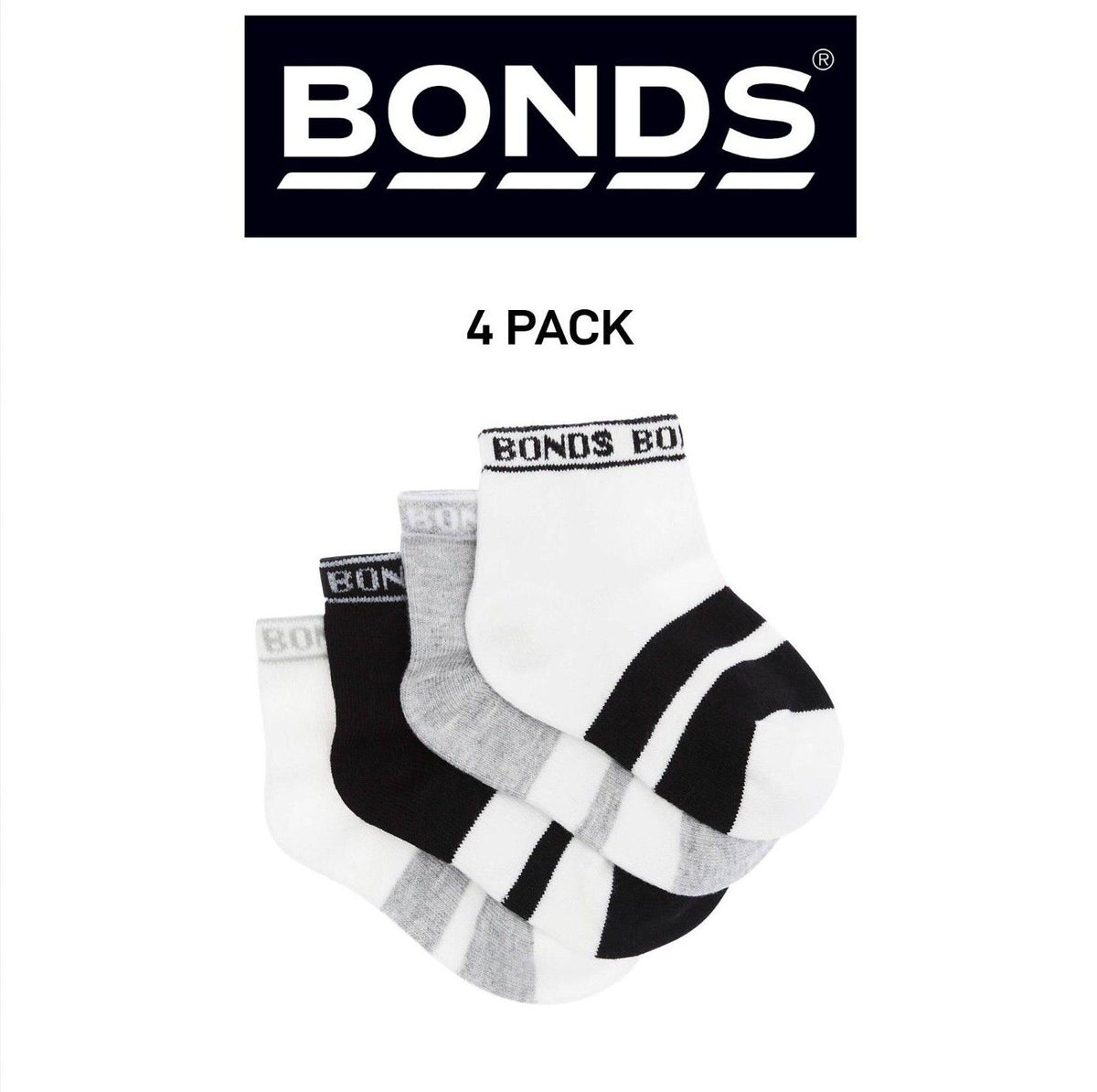 Bonds Baby Sportlet Arch Support Soft Breathable Comfiness Socks 4 Pack RXXL4N