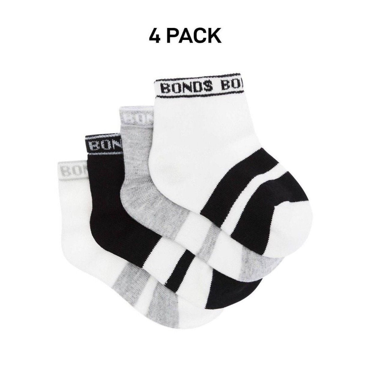 Bonds Baby Sportlet Arch Support Soft Breathable Comfiness Socks 4 Pack RXXL4N