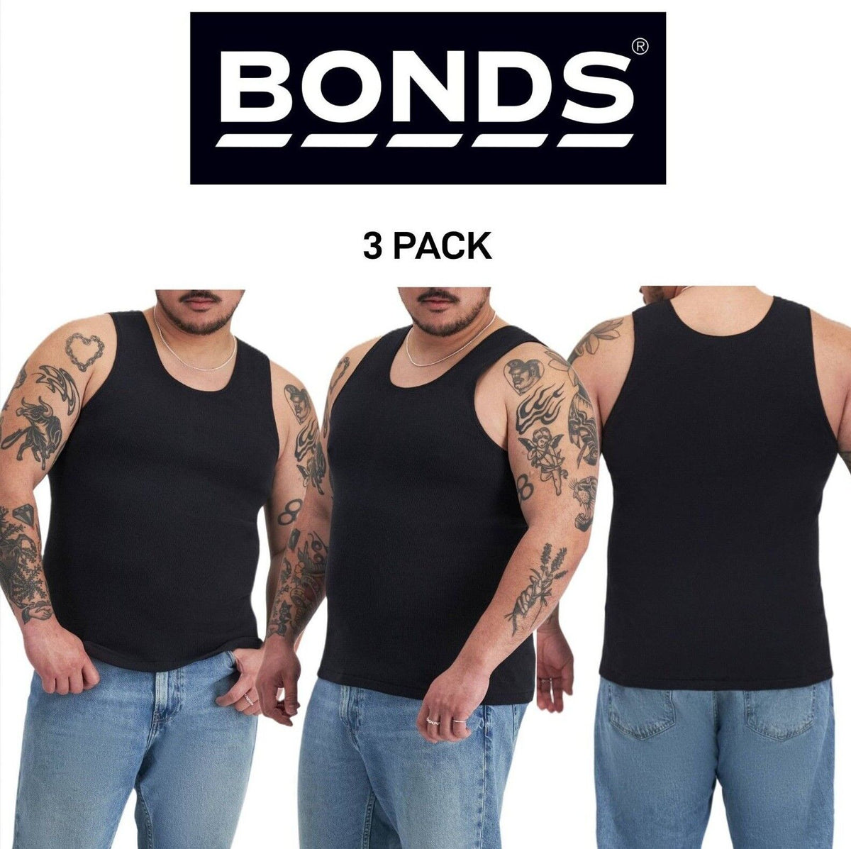 Bonds Mens Chesty Cotton Singlets Underwear Singlet Ribbed Cotton 3 Pack M757P