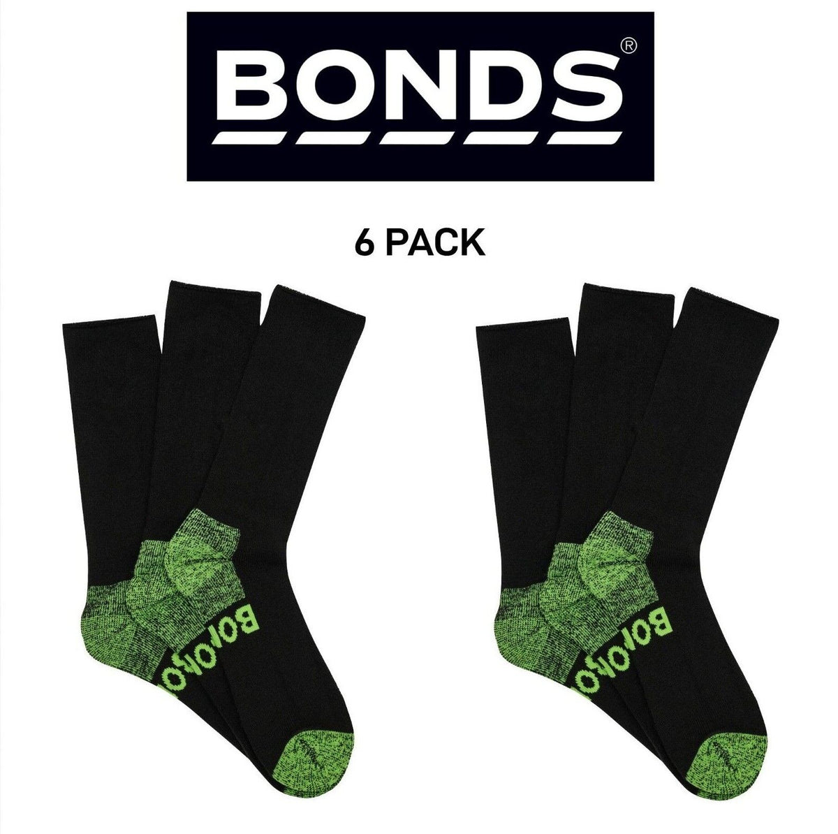Bonds Mens Acrylic Work Socks Cushioned Soles Comfort Crew Length 6 Pack SYUU3G