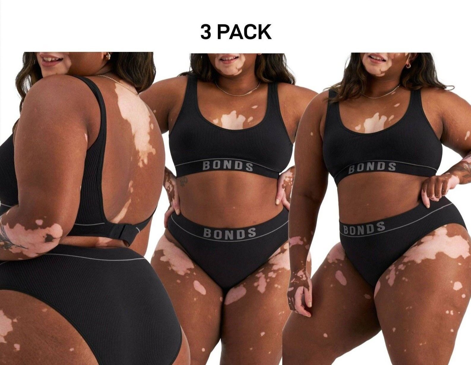 Bonds Womens Retro Rib Seamless Hi Bikini Hi Leg Smooth Stretchy 3 Pack WU8GT